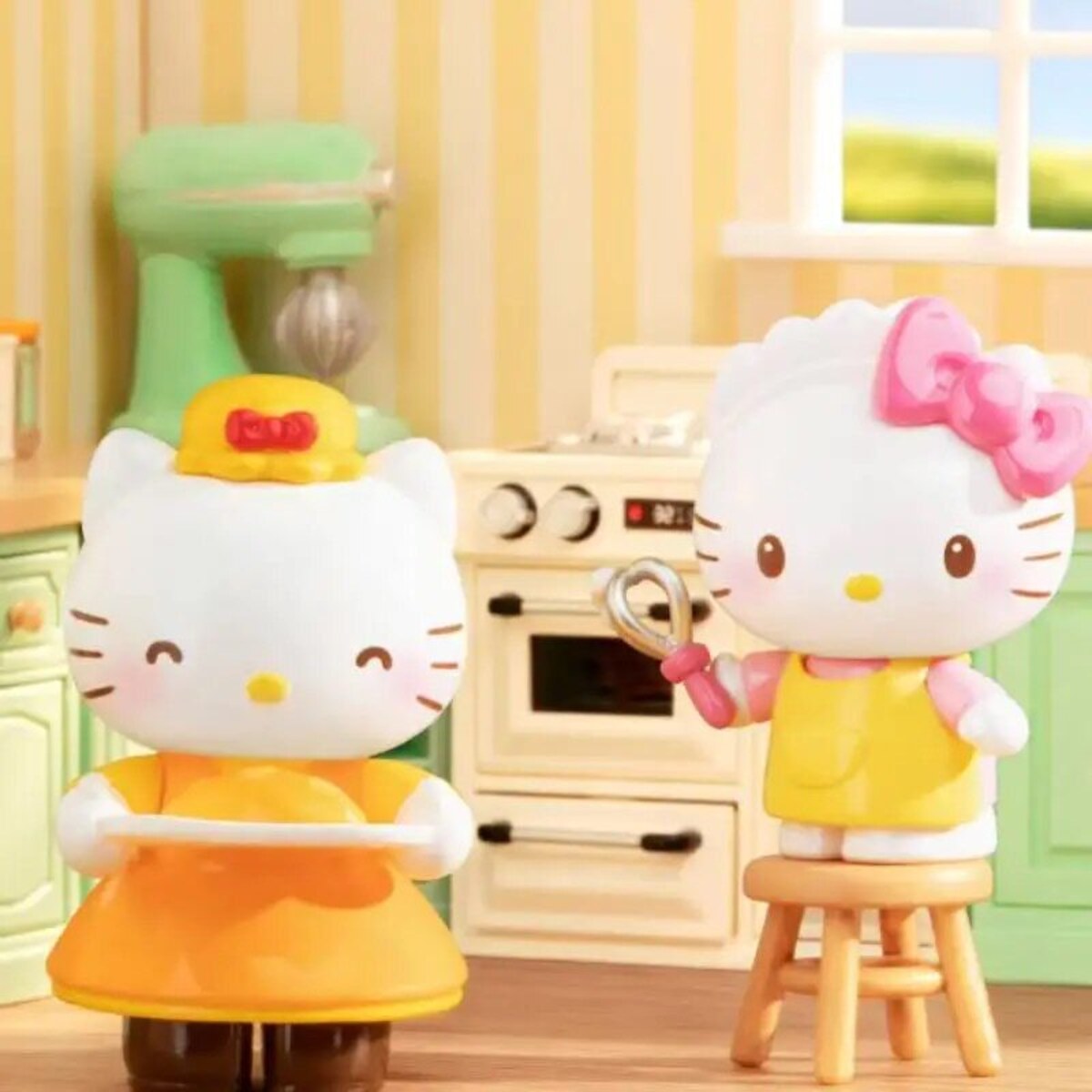 Hello Kitty Little Family Series Baking Bread mini figure pair - opened box, sealed bag