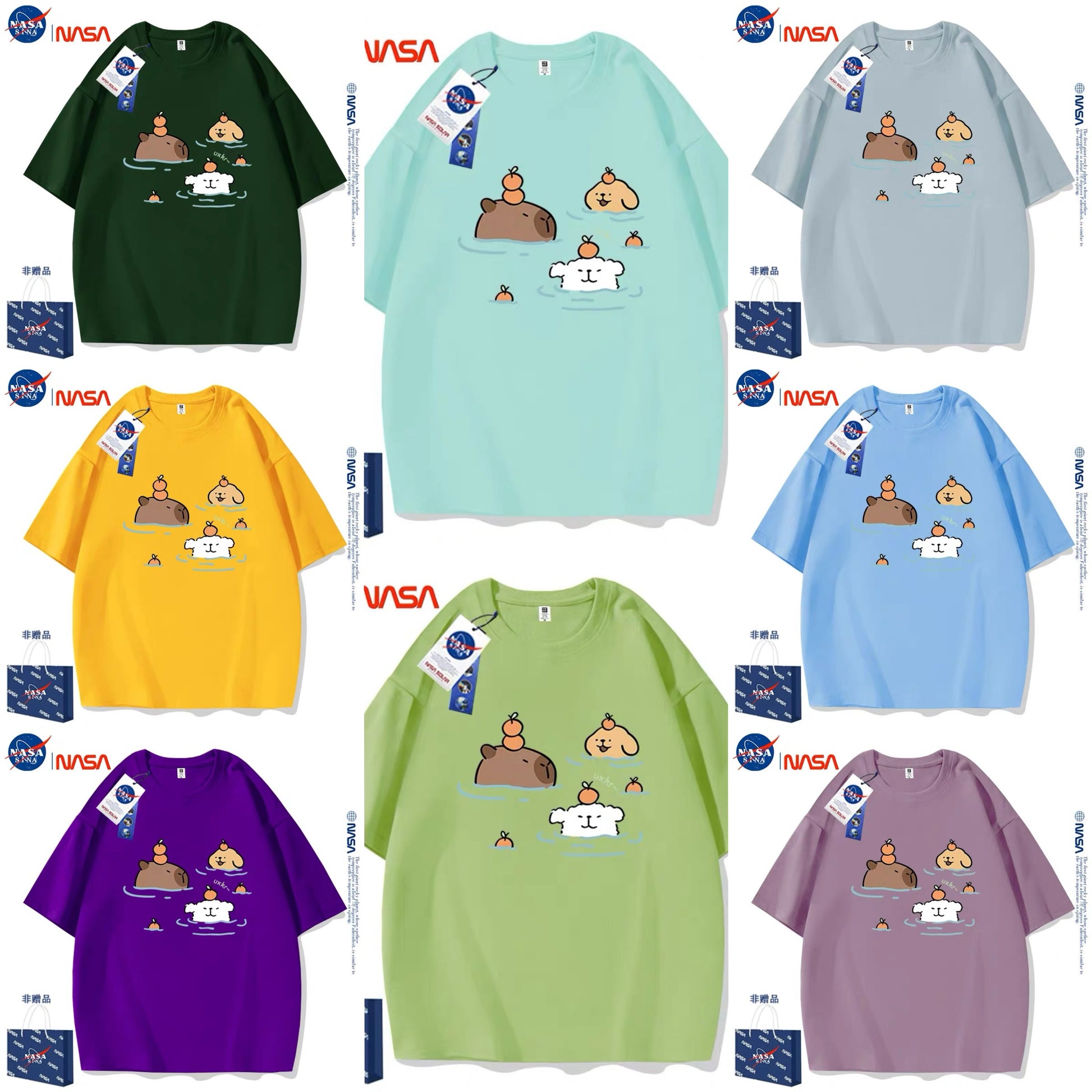 Cute Cartoon Doggie Maltese Puppy Style T-Shirt Series | Maltese Hot Spring with Capybara Part2 - Kawaii Fashion Items for Child & Adult