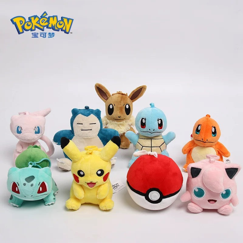 Japan Cartoon Pokemon Keychain | Pikachu Bulbasaur Charmander Squirtle Eevee Jigglypuff Psyduck Snoriax Mew PokeBall - Mascot Plush Doll Kawaii Decoration