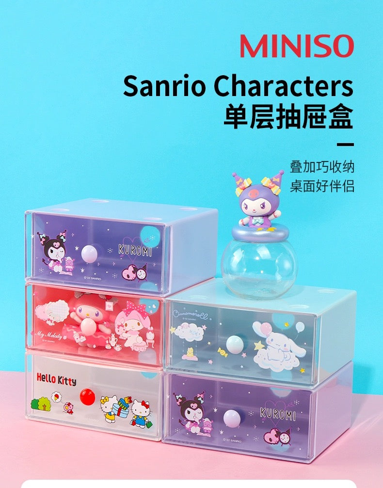 Miniso Sanrio Hello Kitty My Melody Kuromi Cinnamoroll Single Storage Drawer Desk Helper KawaiiGiftLand