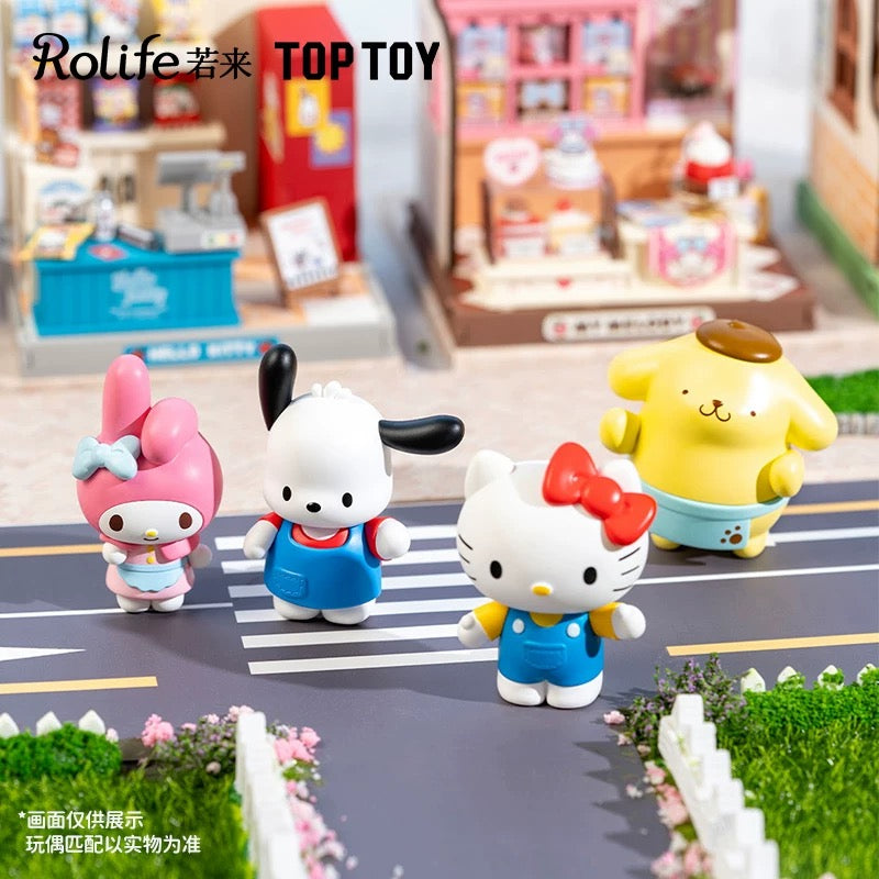 Rolife x Sanrio Character Style Shopping Street Craft Kits Set | Hello Kitty My Melody Pompompurin Pochacco - DIY Handmade Wooden Mini World Miniature Gift KawaiiGiftLand