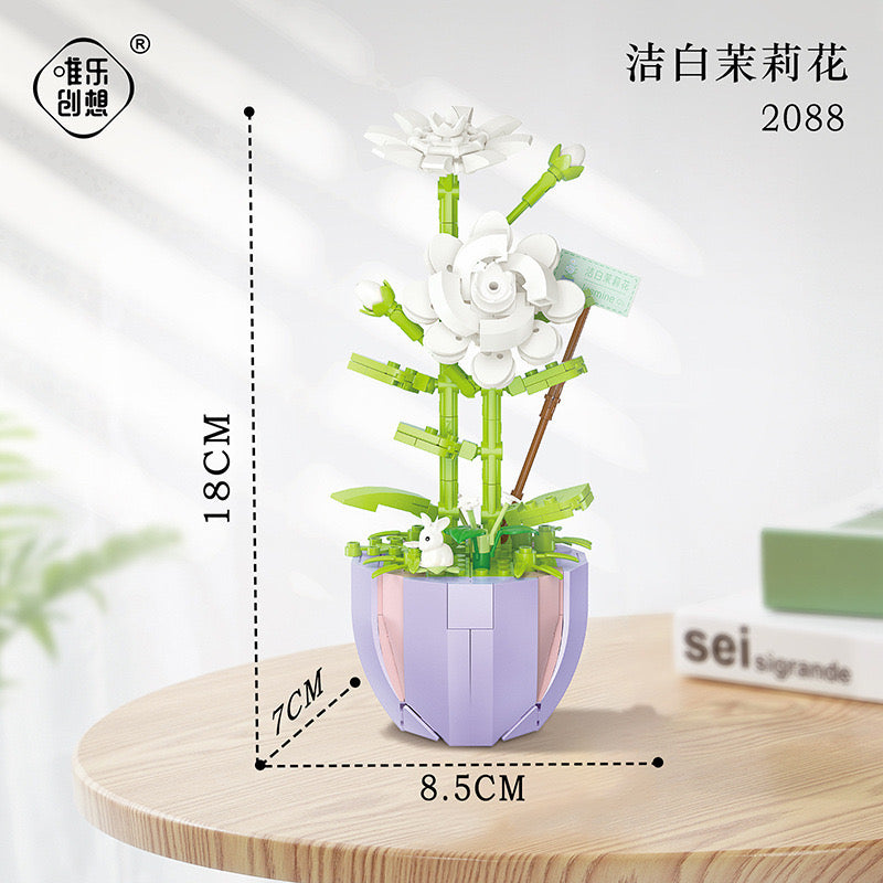 Mini Block Building Flower Dairy | Rose Jasmine Lilybell Daisy Cactus - Tiny Particle Assembly DIY Handmade Gift KawaiiGiftLand