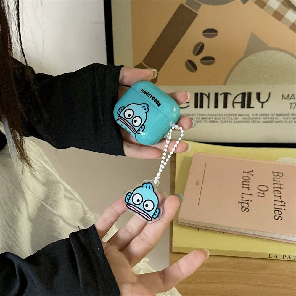 Japanese Cartoon Classical KeroKeroKeroppi Keroppi Hangyodon Blue Green with Keychain - AirPods AirPodsPro AirPods3 AirPods4 Case KawaiiGiftLand
