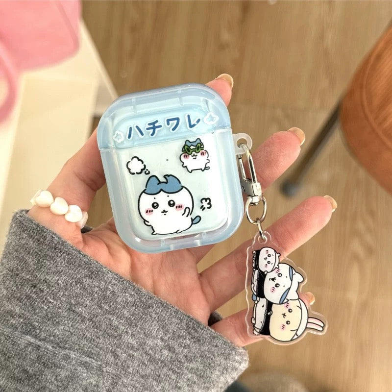 Japanese Cartoon ChiiKawa Lovely Day | Chiikawa Hachiware Usagi Pink Blue Yellow with Keychain - AirPods AirPodsPro AirPods3 AirPods4 Case KawaiiGiftLand