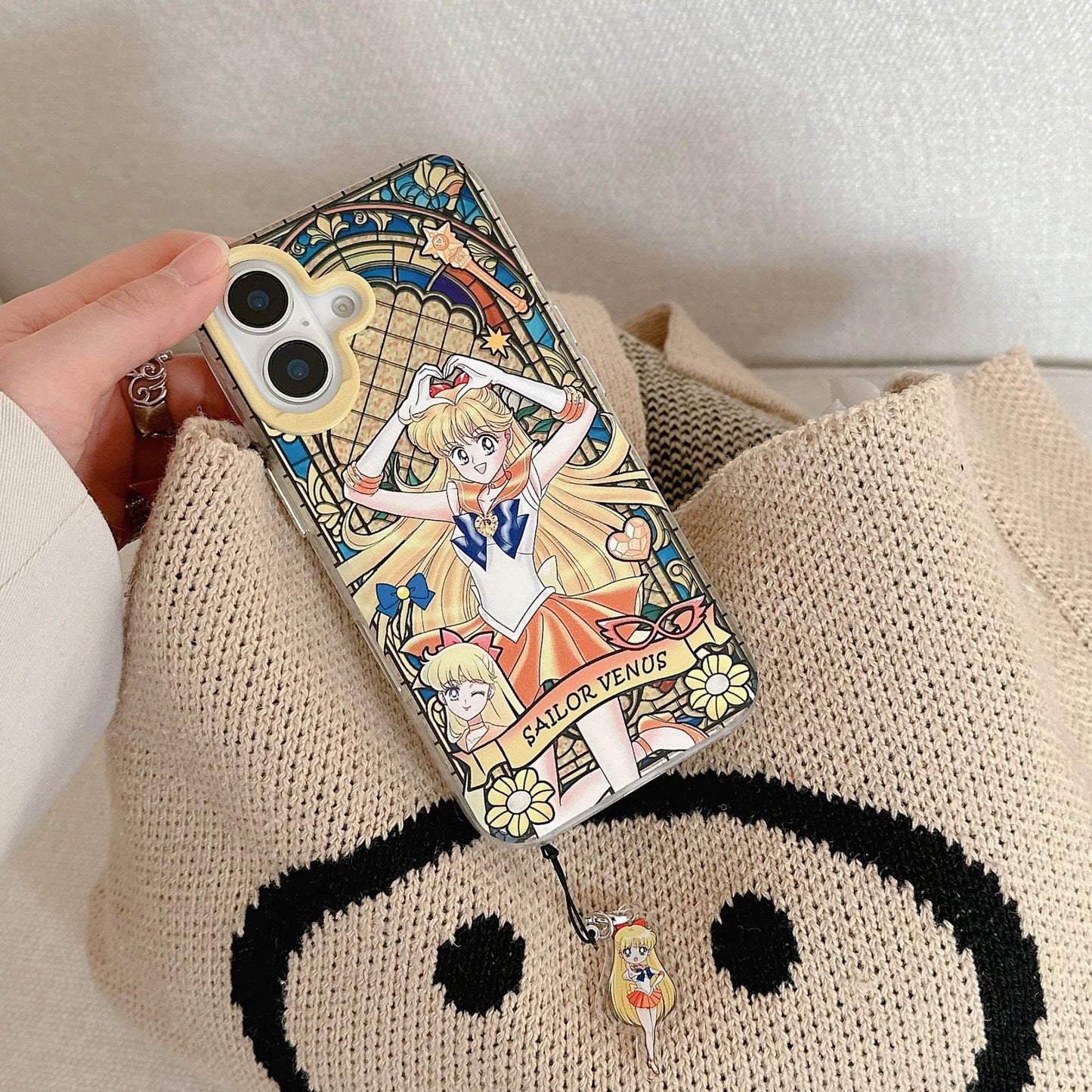 Japanese Cartoon Sailor Moon Phone Case with Strap Comic Version | Laser Glass Window Sailor Moon Mercury Mars Jupiter Venus - iPhone Case PLUS SE2 XS XR X 11 12 13 14 15 16 16e 17 17e Pro Promax 12mini 13mini