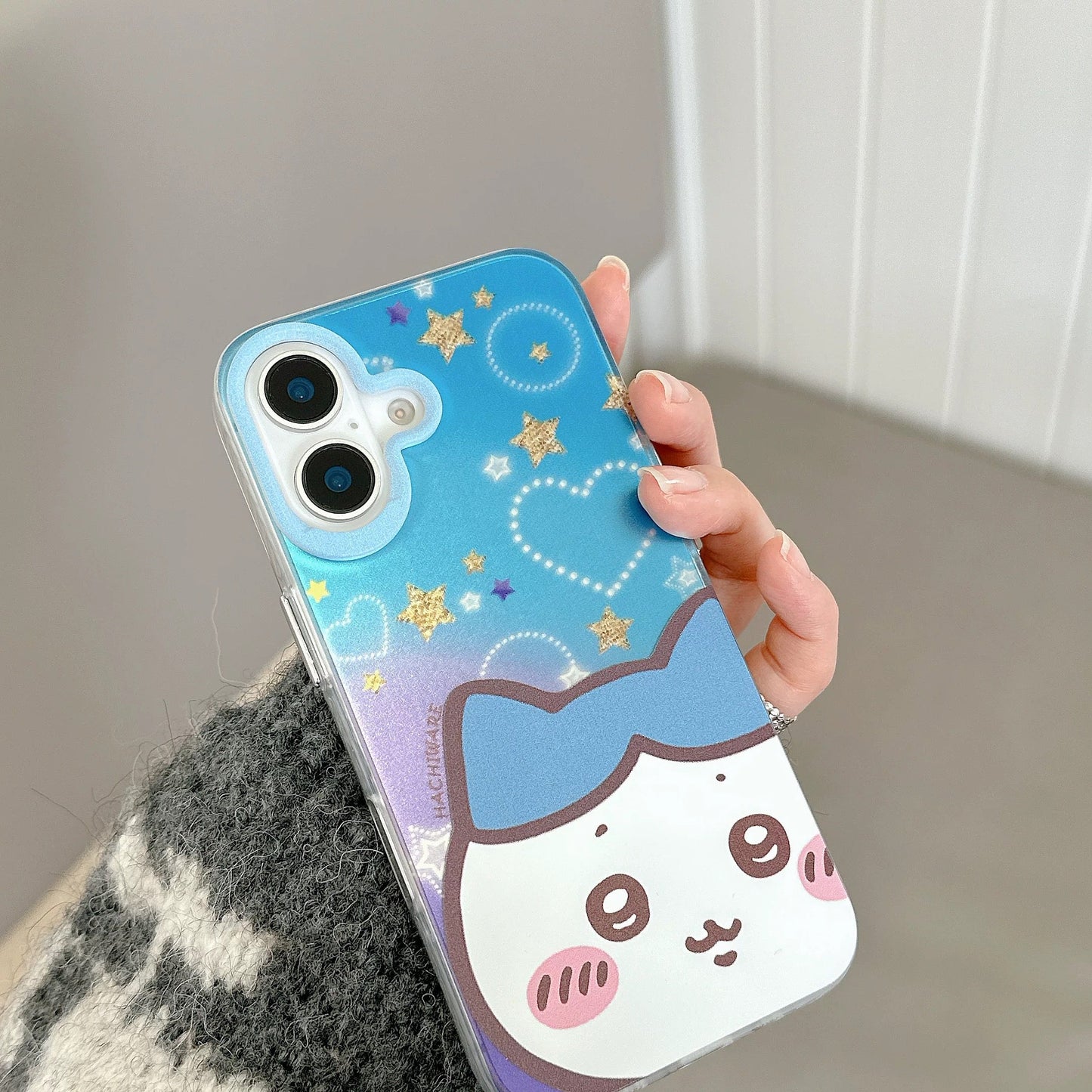 Japanese Cartoon ChiiKawa Laser Phone Case | Golden Stars with Light Heart ChiiKawa Hachiware Usagi Momonga - Phone Case Samsung Galaxy S26 S25 S24 S23 S22 S21 FE Ultra Edge