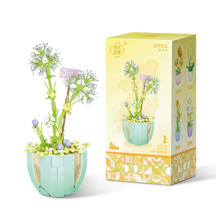 Mini Block Building Flower Dairy | Rose Jasmine Lilybell Daisy Cactus - Tiny Particle Assembly DIY Handmade Gift KawaiiGiftLand