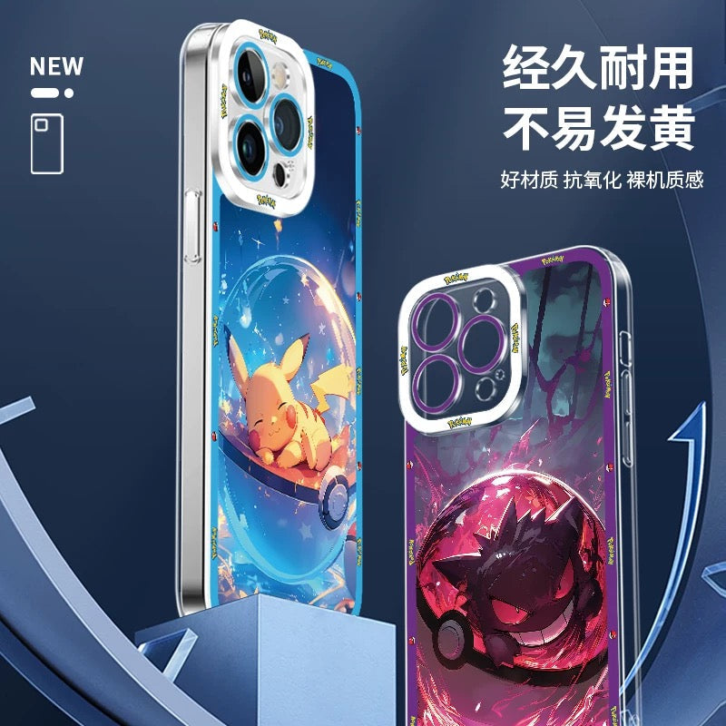 Japan Cartoon Pokemon Sweet Dream in Pokeball | Pikachu Gengar Greninja Squirtle Lucario Bulbasaur  - iPhone Case PLUS SE2 XS XR X 11 12 13 14 15 16 16e 17 17e Pro Promax 12mini 13mini