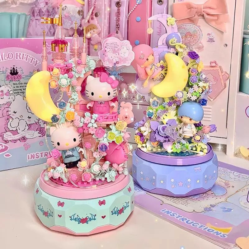 Sanrio Romantic Moon Light Music Box | Hello Kitty Little Twin Stars - Limited Edition Mini Building Blocks Toy Collections