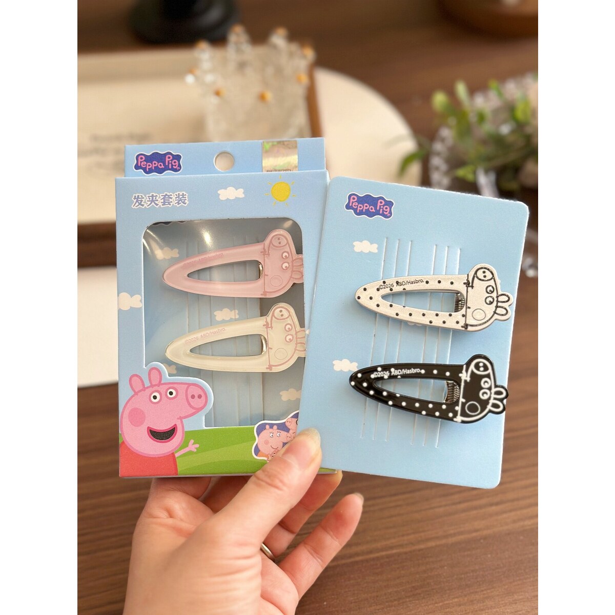 Peppa Pig clip sets in official carded packaging with polka dot and plain designs