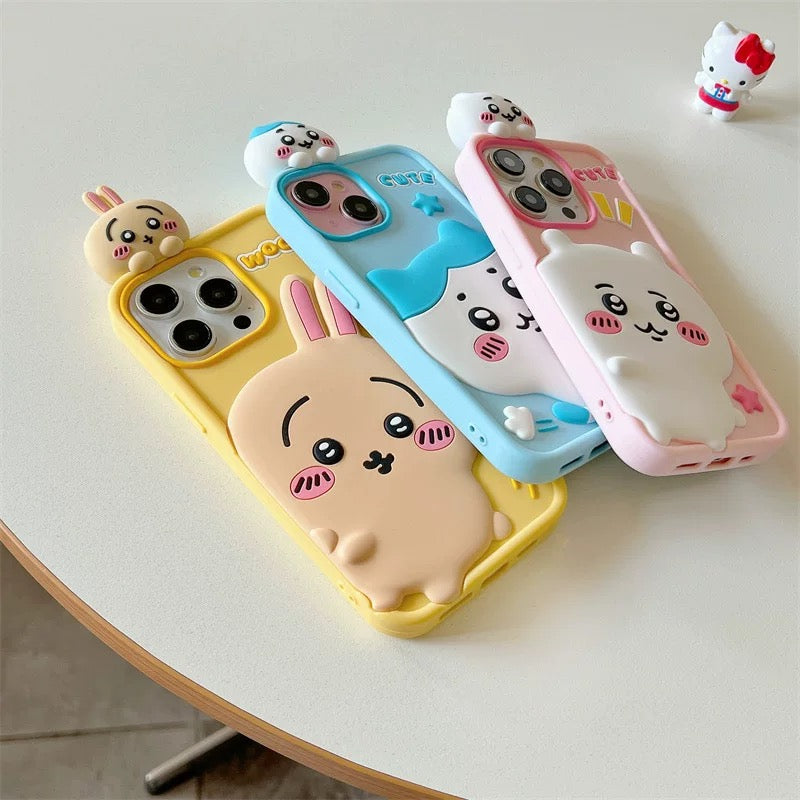 Japanese Cartoon ChiiKawa Look at you Silicone | Chiikawa Hachiware Usagi - iPhone Case 15 14 13 12 Pro ProMax KawaiiGiftLand