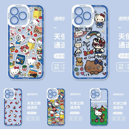 Japanese Cartoon Hello Kitty | Vintage Kitty Blue Version 5 Styles - iPhone Case PLUS SE2 XS XR X 11 12 13 14 15 16 16e 17 17e Pro Promax 12mini 13mini