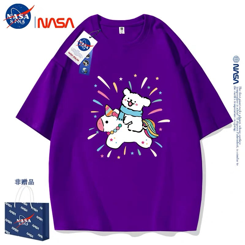 Cute Cartoon Doggie Maltese Puppy Style T-Shirt Series | Ride on Unicorn Part2 - Kawaii Fashion Items for Child & Adult Matching outfits for Parents and Children