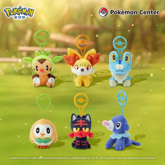 Japan Cartoon Pokemon Center Pokeball Keychain 6th & 7th Generation | Chespin Fennekin Froakie Rowlet Litten Popplio - Mascot Mini Plush Doll