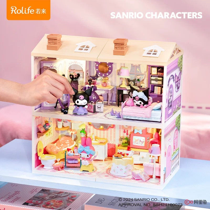 Rolife x Sanrio Character Sweet Room Craft Kits Set | My Melody Kuromi Sitting Room Bathroom Bedroom Cloakroom - DIY Handmade Wooden Mini World Miniature Gift