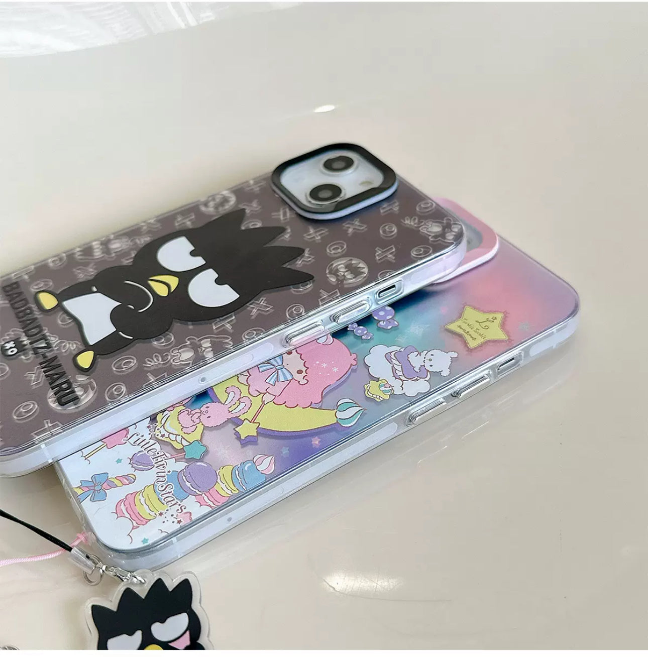 Japanese Cartoon iPhone Case with Strap | Laser Bad Badtz Maru XO Little Twin Stars - iPhone CasePhone Case  7 8 PLUS SE2 XS XR X 11 12 13 14 15 16 Pro Promax 12mini 13mini KawaiiGiftLand