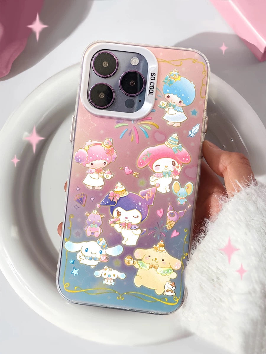 Japanese Cartoon Sanrio Firework Party | Little Twin Stars My Melody Kuromi Cinnamoroll Pompompurin Laser - iPhone Case 11 12 13 14 15 16 Pro Promax KawaiiGiftLand