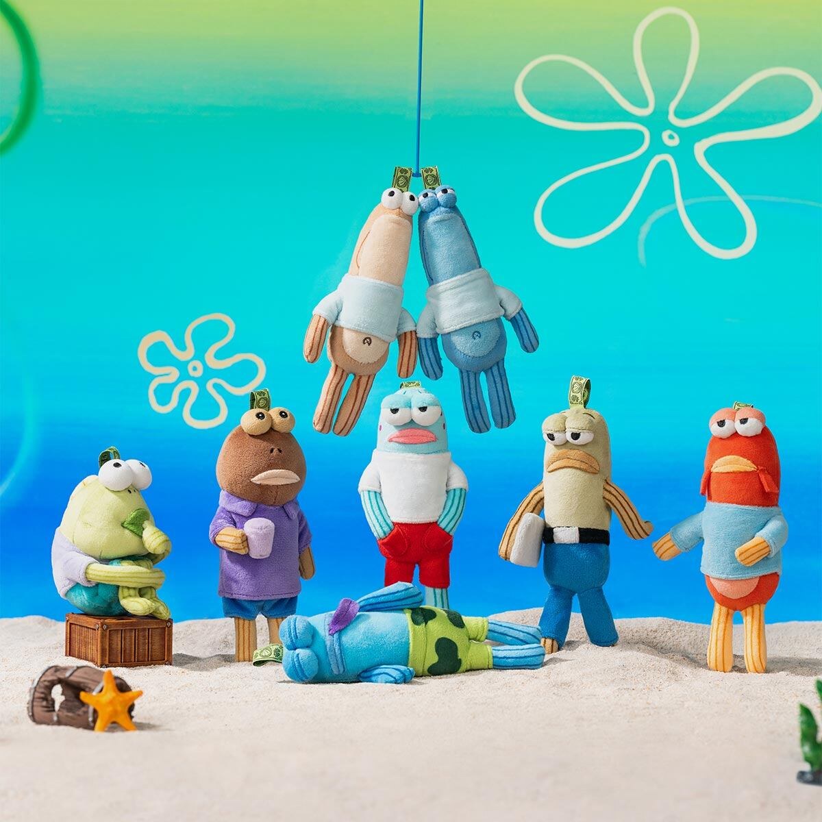 POP MART SpongeBob SquarePants Bikini Bottom Buddies Whimsical Plush - all six Bikini Bottom fish designs together with the secret Sardine Brothers