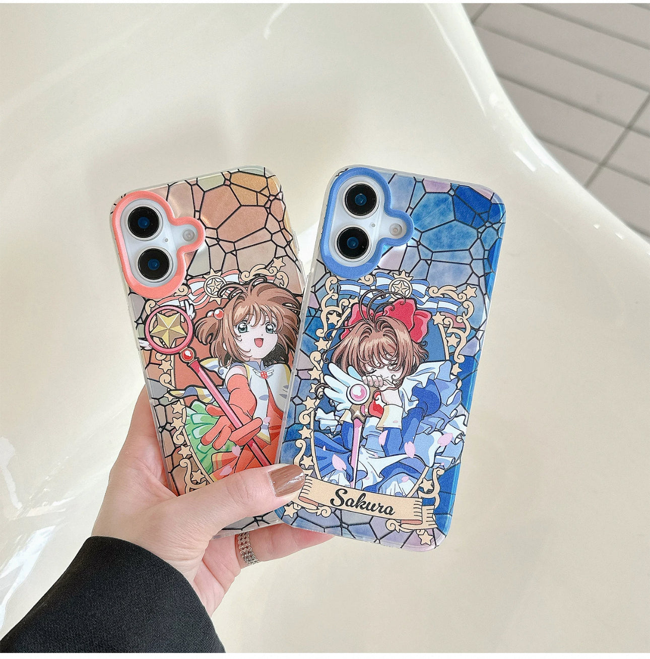 Japanese Cartoon CardCaptorSakura Layer Glass Window Version | Pink Blue Orange - iPhone Case 6 7 8 PLUS SE2 XS XR X 11 12 13 14 15 16 Pro Promax 12mini 13mini KawaiiGiftLand