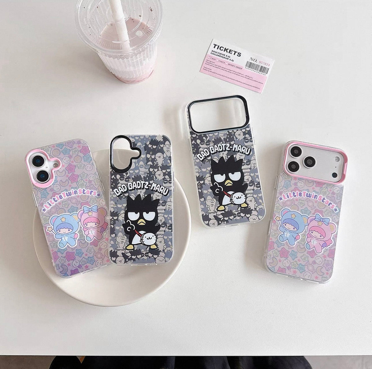 Japanese Cartoon Phone Case | Laser Bad Badtz Maru XO Outing & Angle Little Twin Stars - iPhone CasePhone Case PLUS SE2 XS XR X 11 12 13 14 15 16 17 Pro Promax 12mini 13mini