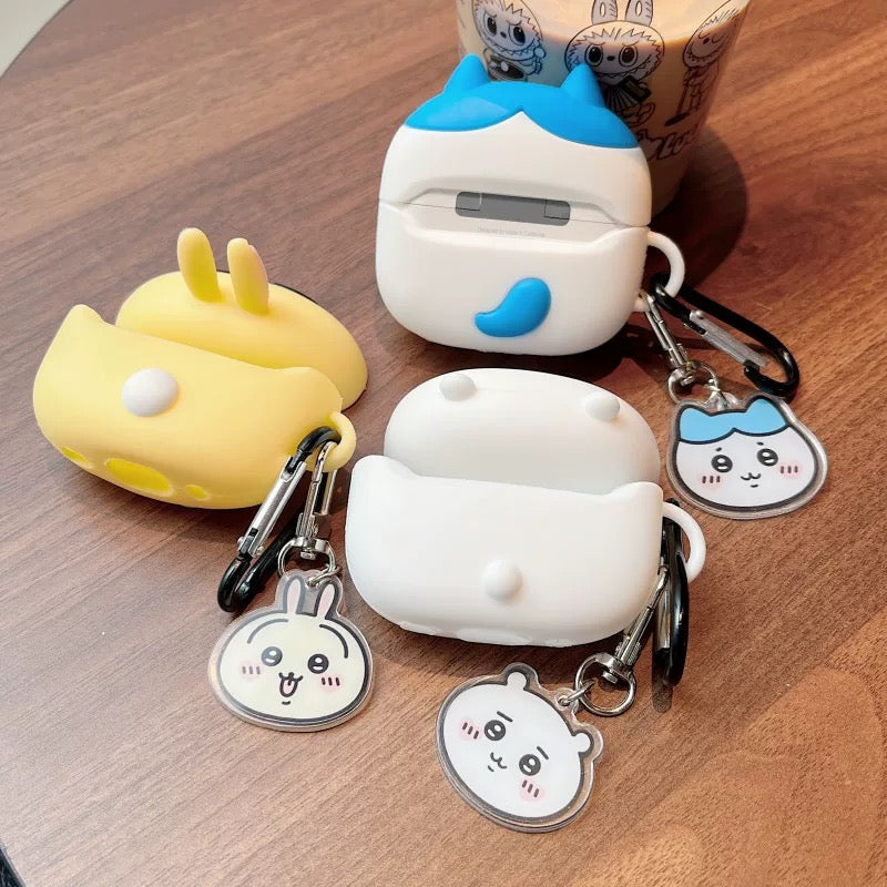 Japanese Cartoon ChiiKawa Silicon Airpods Case with Keychain | Chiikawa Hachiware Usagi - AirPods AirPodsPro AirPods3 AirPods4 Case KawaiiGiftLand