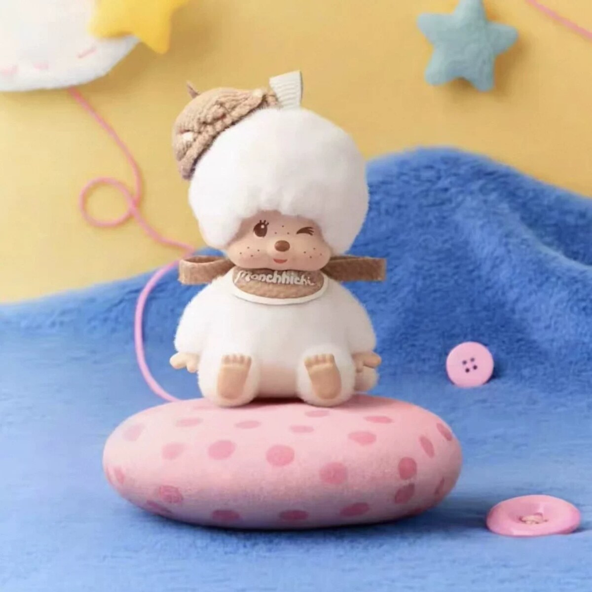 Monchhichi Macarons blind box plush pendant Cloud White design with brown bow
