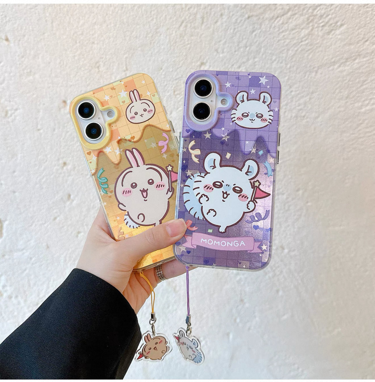 Japanese Cartoon ChiiKawa Laser Phone Case with Strap | Happy Party Chiikawa Hachiware Usagi Momonga - Phone Case Samsung Galaxy S26 S25 S24 S23 S22 S21 FE Ultra Edge