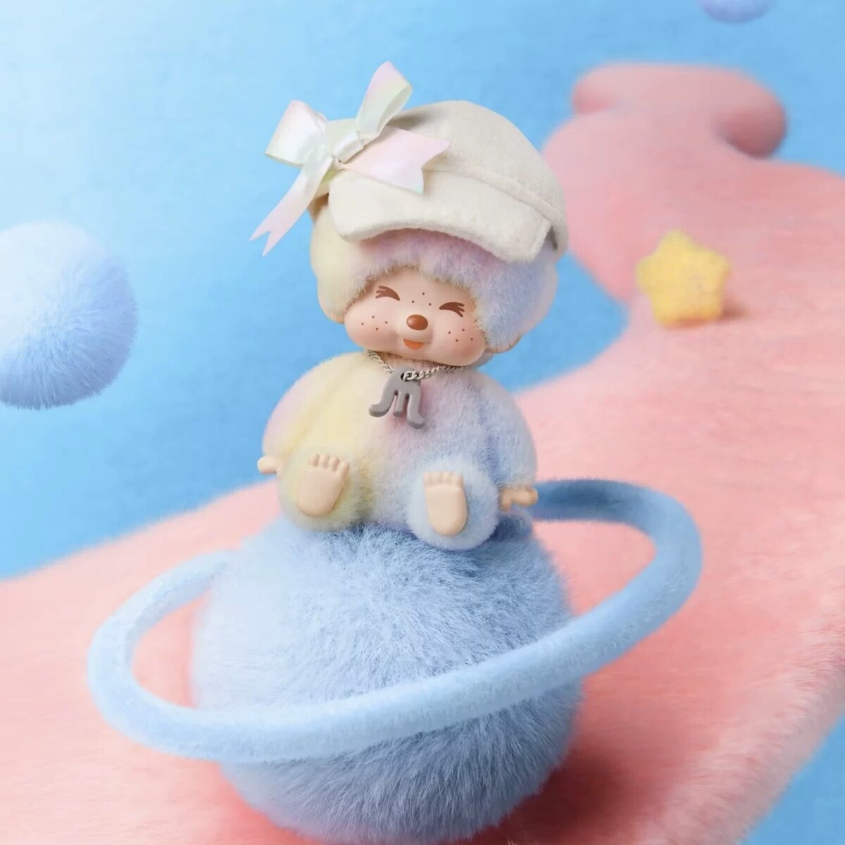 Monchhichi Macarons hidden edition plush pendant Secret Colorful Shadow design with white bow