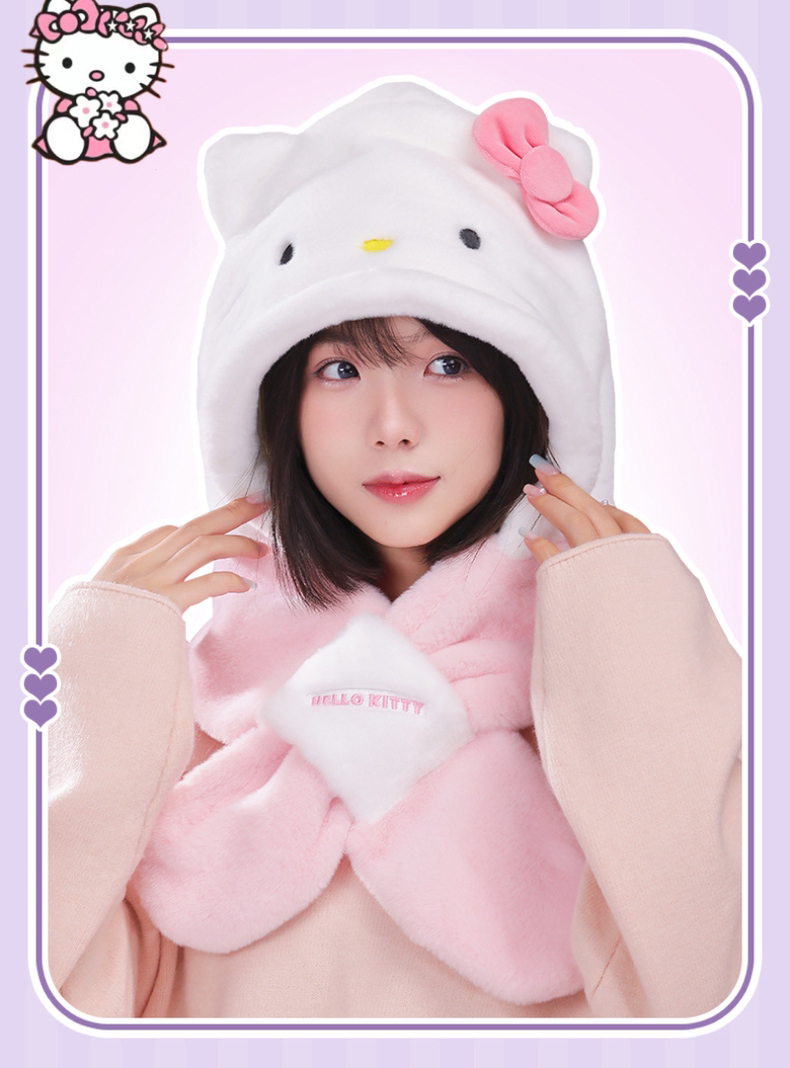 Sanrio Hat with Scarf Hat | Hello Kitty My Melody Kuromi Cinnamoroll Pochacco Hangyodon - Winter Warm Accessory Outfits KawaiiGiftLand