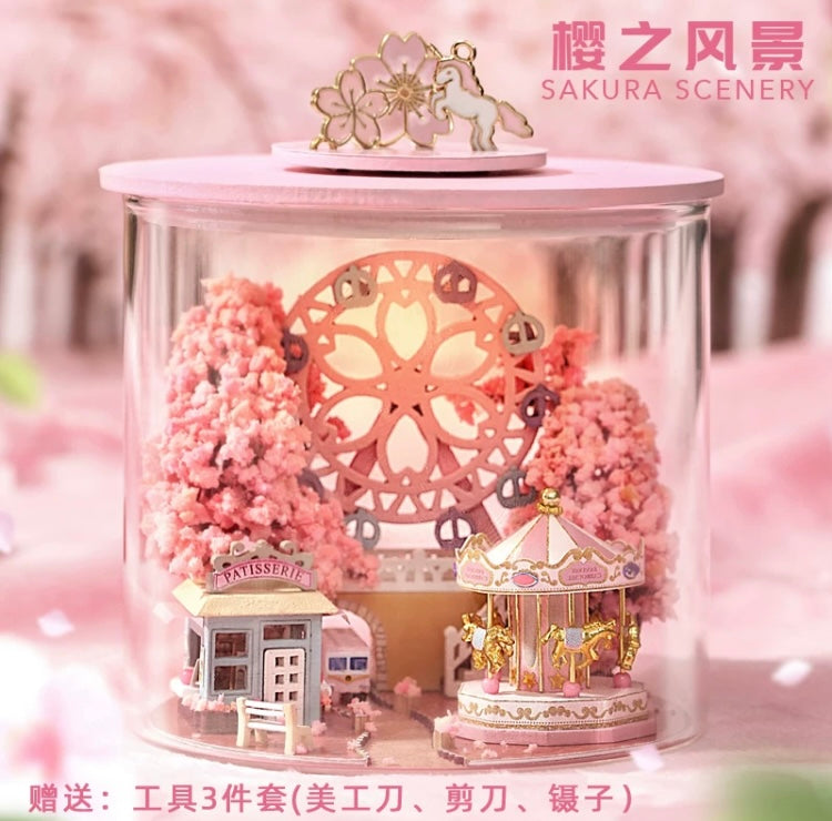 Craft Kits Dream Bottle Series | Sakura Scenery - DIY Handmade Mini World Miniature Gift Pink Romantic Gift