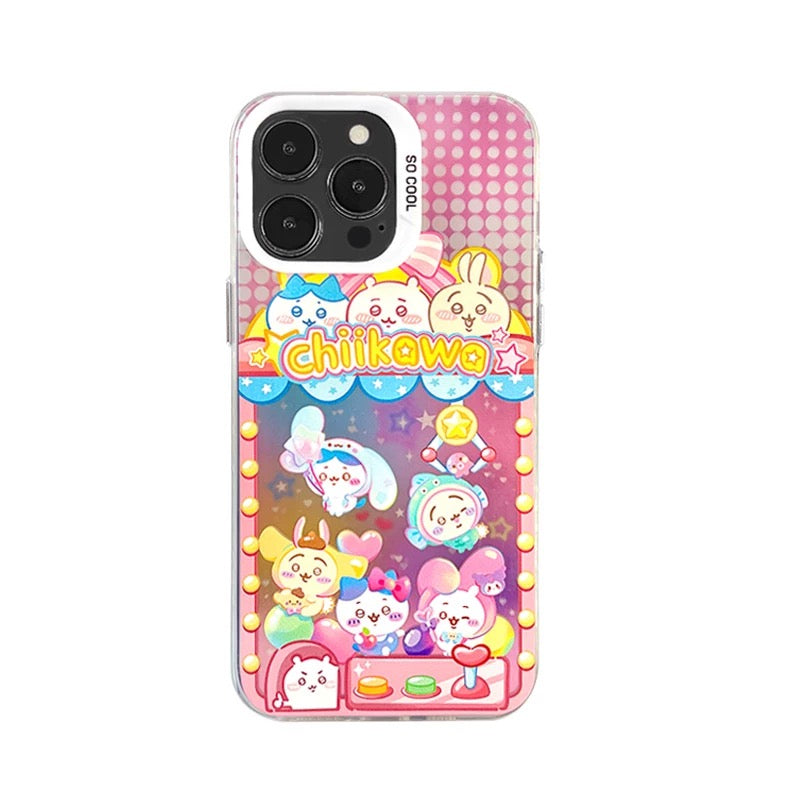 Japanese Cartoon ChiiKawa | Laser Doll Clip Machine Sanrio Friends Chiikawa Hachiware Usagi Momonga Shisa Crab - iPhone Case 11 12 13 14 15 16 Pro Promax KawaiiGiftLand