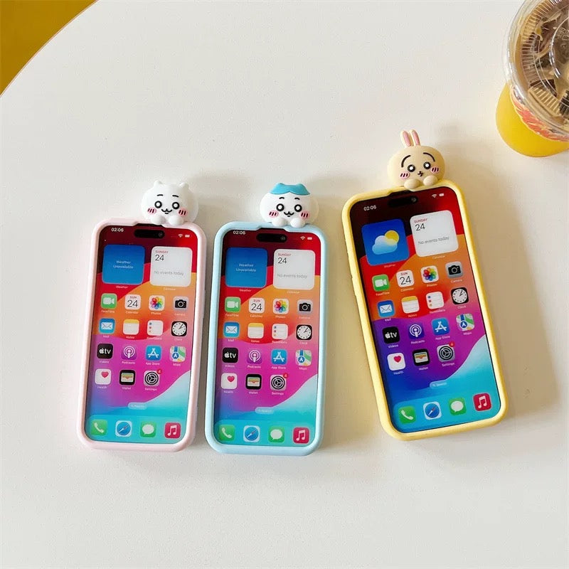 Japanese Cartoon ChiiKawa Look at you Silicone | Chiikawa Hachiware Usagi - iPhone Case 15 14 13 12 Pro ProMax KawaiiGiftLand