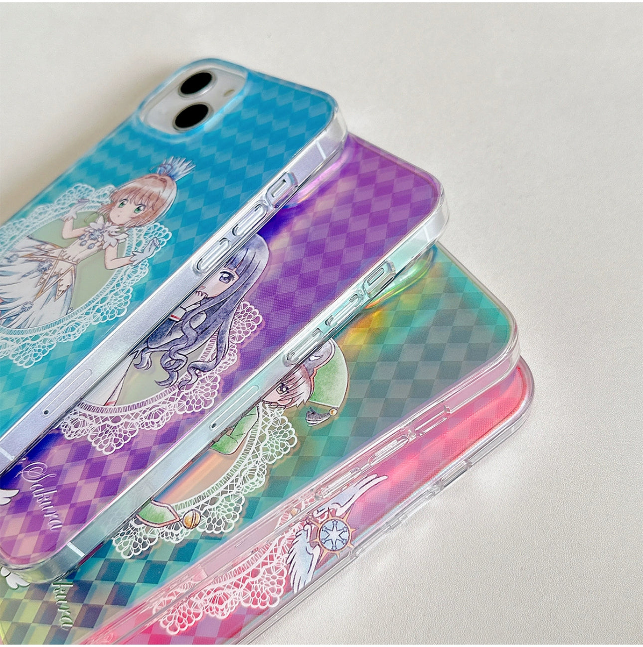 Japanese Cartoon CardCaptorSakura Phone Case with Strap | Laser Sakura Syaoran Tomoyo - iPhone Case PLUS SE2 XS XR X 11 12 13 14 15 Pro Promax 12mini 13mini