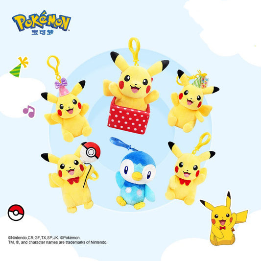 Japan Cartoon Pokemon Keychain | Pikachu Birthday Party & Piplup - Mascot Plush Doll Kawaii Decoration