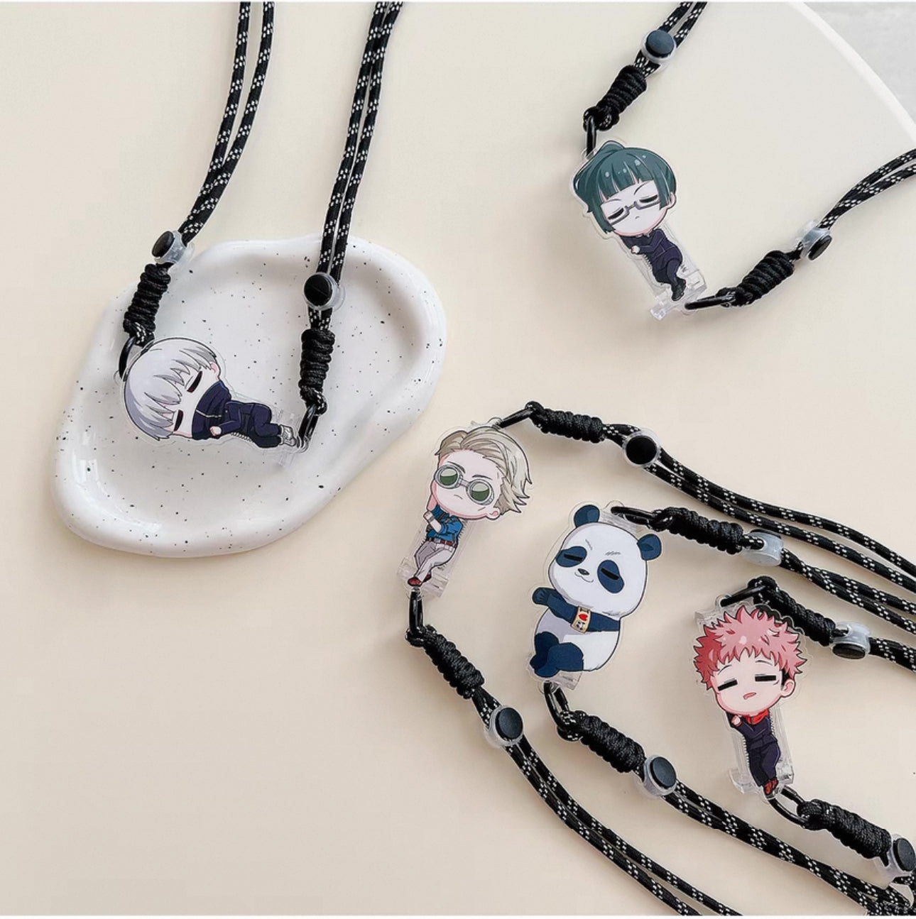 Japanese Anime Jujutsu Kaisen Phone Back Clip with Phone Lanyard | Satoru Yuji Megumi Nanami Kugisaki Nobara Inumaki Toge Zenin Maki Panda - for All Smart Phones KawaiiGiftLand