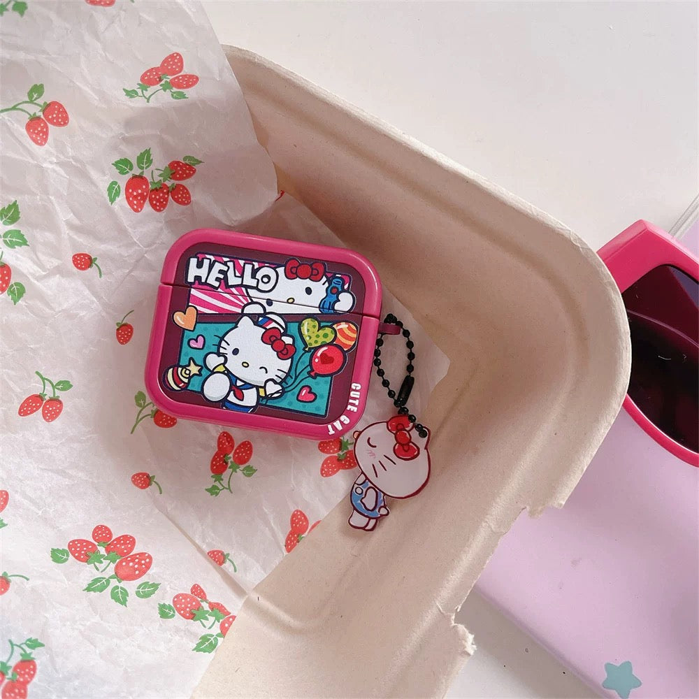 Japanese Cartoon Comics Hello Kitty Red with Keychain - AirPods AirPodsPro AirPods3 AirPods4 Case KawaiiGiftLand
