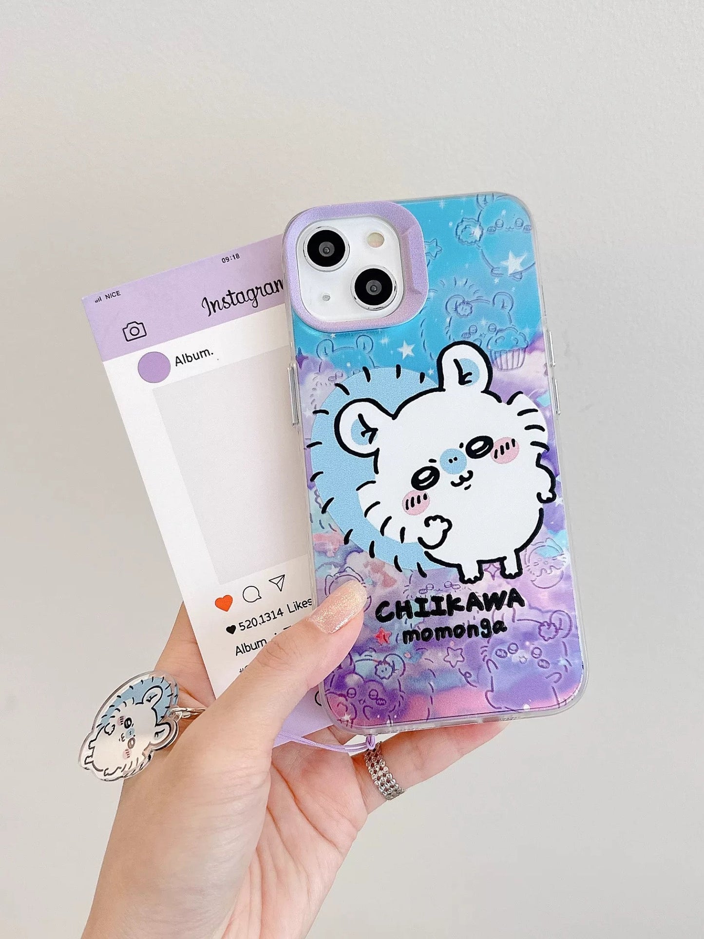 Japanese Cartoon iPhone Case with Strap | Laser Outing ChiiKawa Hachiware Usagi Momonga - iPhone CasePhone Case  7 8 PLUS SE2 XS XR X 11 12 13 14 15 16 Pro Promax 12mini 13mini KawaiiGiftLand