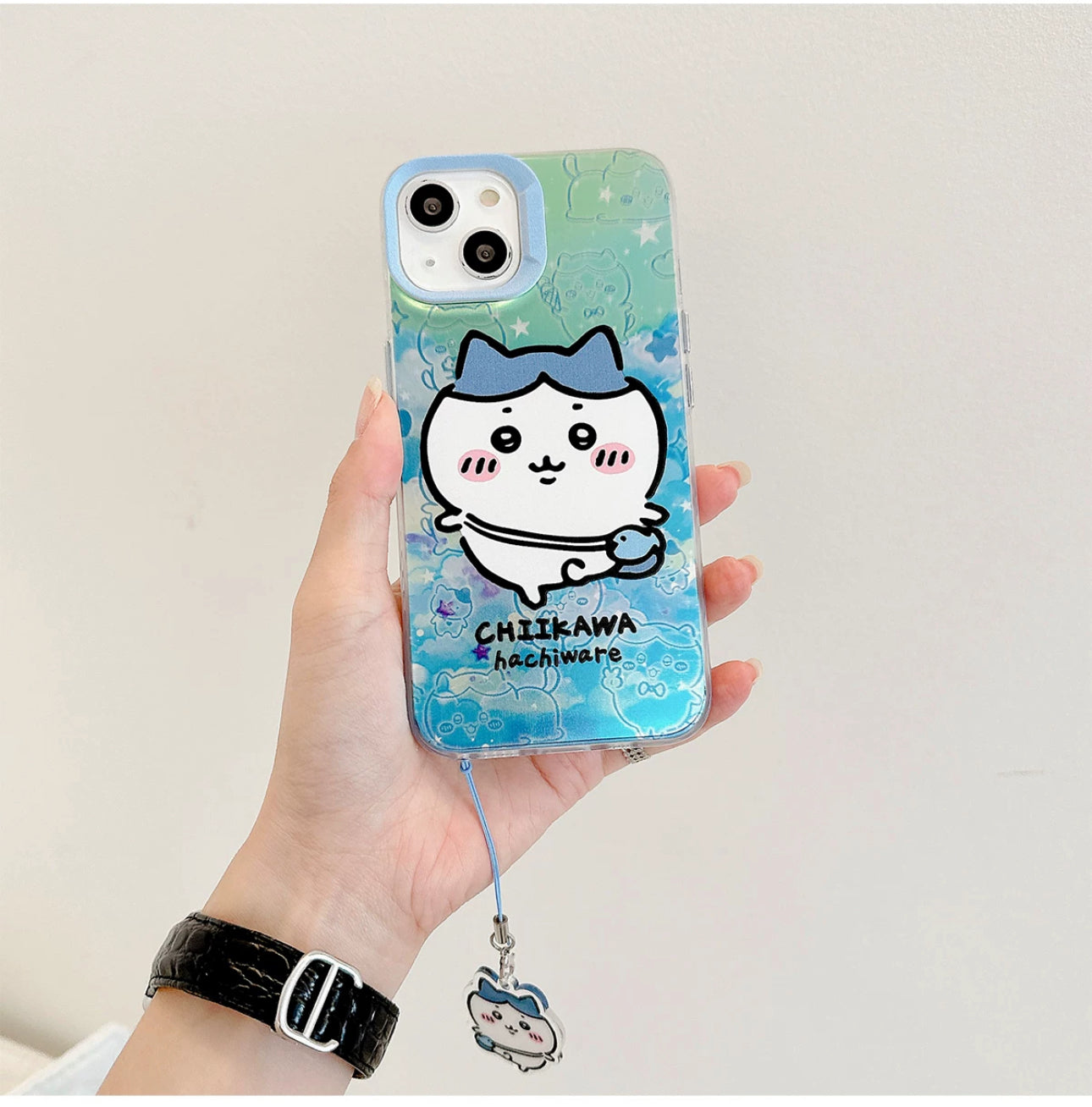 Japanese Cartoon iPhone Case with Strap | Laser Outing ChiiKawa Hachiware Usagi Momonga - iPhone CasePhone Case  7 8 PLUS SE2 XS XR X 11 12 13 14 15 16 Pro Promax 12mini 13mini KawaiiGiftLand