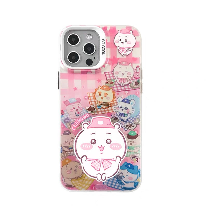 Japanese Cartoon ChiiKawa Picnic Times Laser Case | ChiiKawa Hachiware Usagi - iPhone Case 11 12 13 14 15 16 16e 17 17e 18 Pro Promax