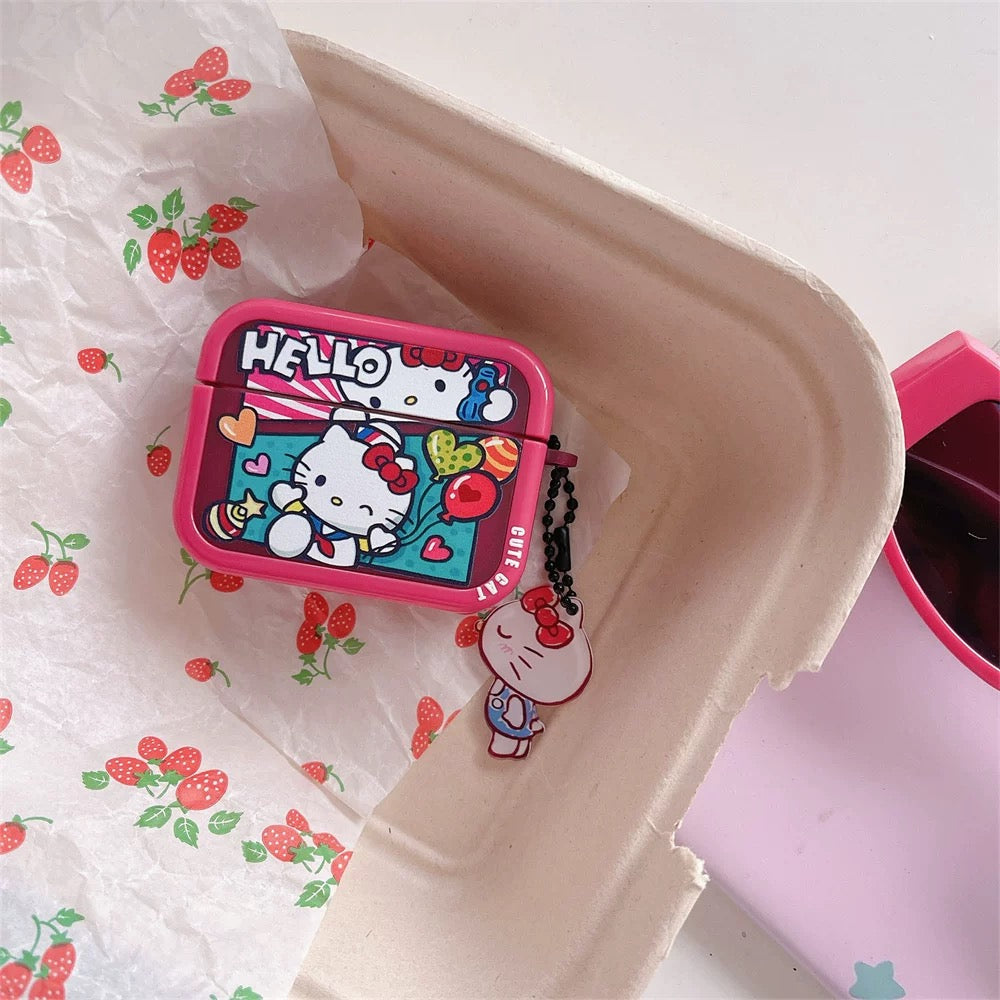Japanese Cartoon Comics Hello Kitty Red with Keychain - AirPods AirPodsPro AirPods3 AirPods4 Case KawaiiGiftLand