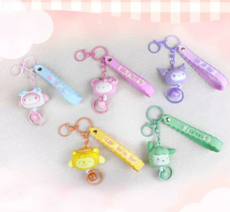Sanrio Characters Plush Bear Series Keychain with Bell | Hello Kitty My Melody Kuromi Pompompurin Pochacco - Kawaii Item Cute Accessories KawaiiGiftLand