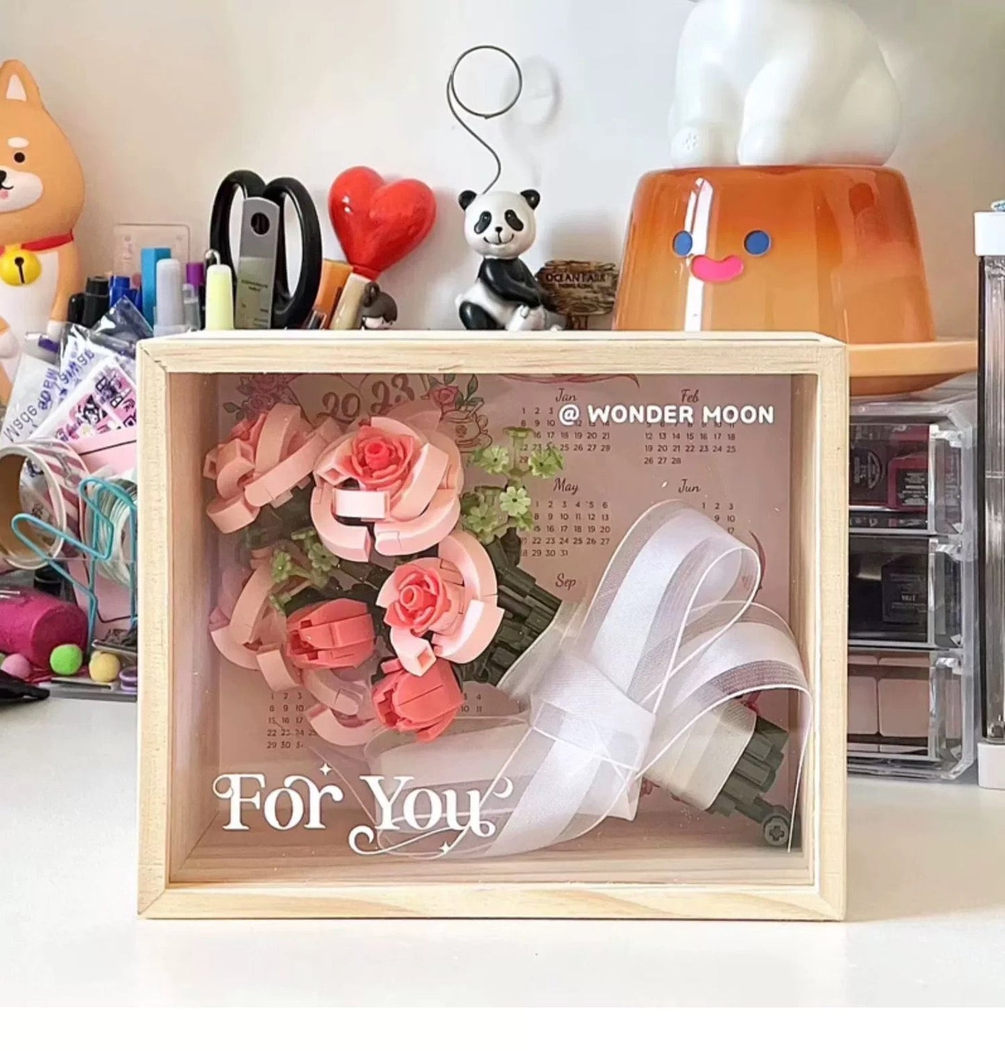 Block Building Romantic Flower Bouquet  | Pink Rose Yellow Rose - with LED Lights Valentine Wedding Gift DIY Handmade Gift