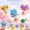 Mini Block Building Crystal Succulent Plants with Animals Cactus - Tiny Particle Assembly DIY Handmade Gift with Led Light