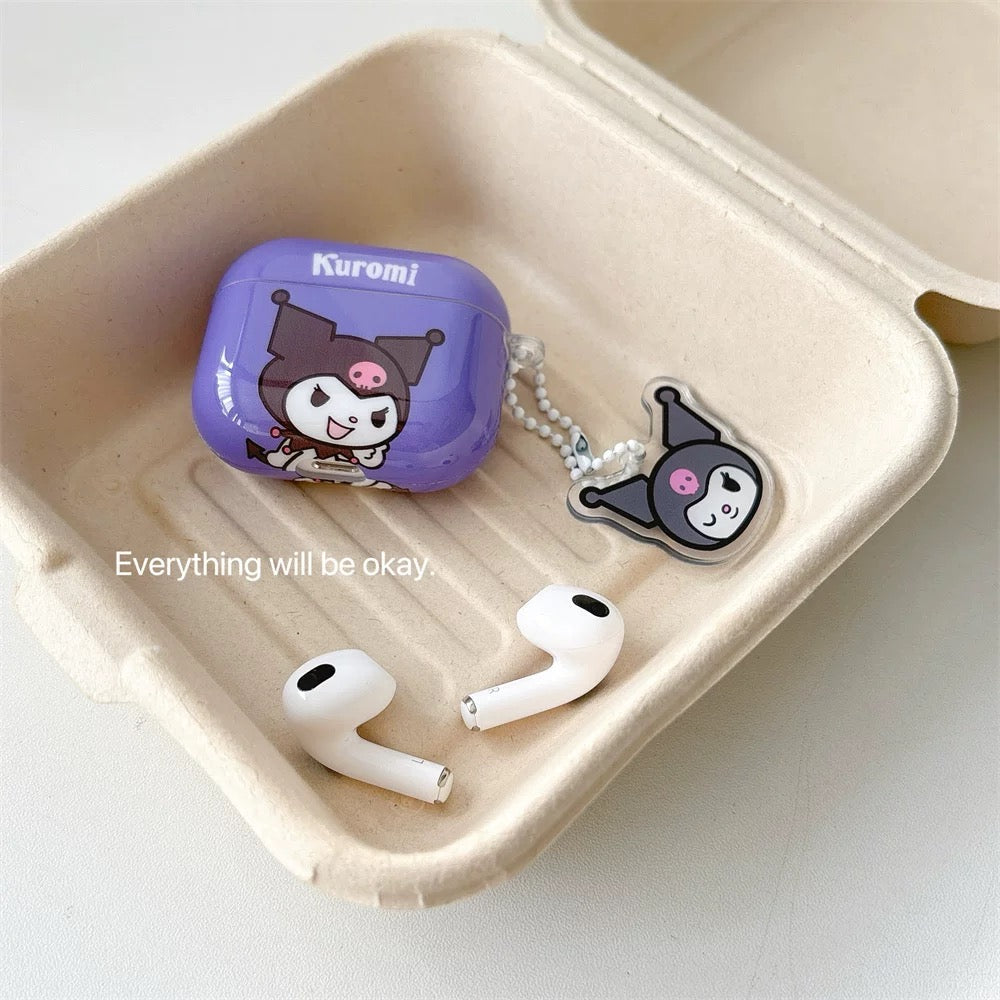 Japanese Cartoon Classical Hello Kitty My Melody Kuromi Red Pink Purple with Keychain - AirPods AirPodsPro AirPods3 AirPods4 Case KawaiiGiftLand