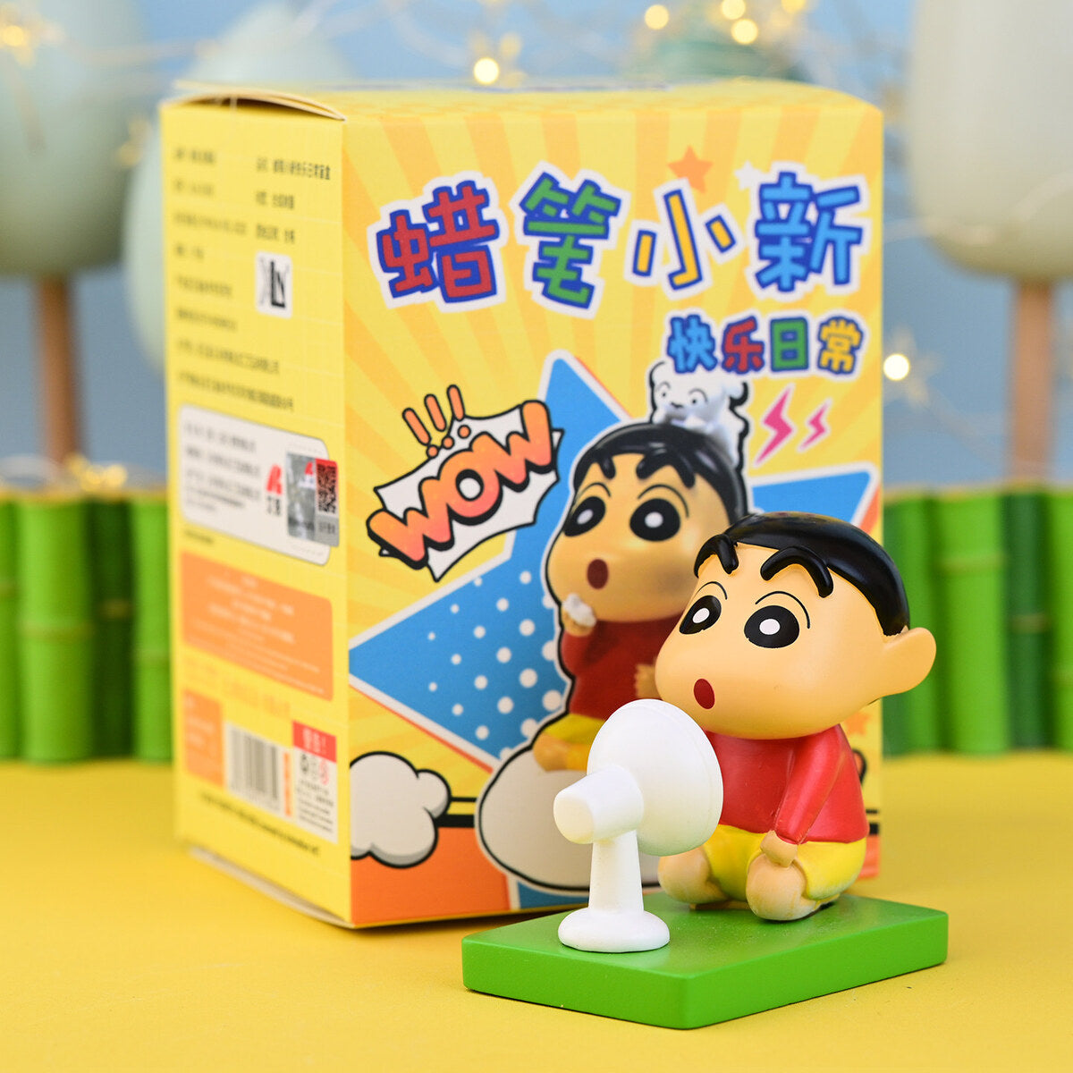 Crayon Shin-chan Enjoy the Fan figure sitting in front of a white electric fan