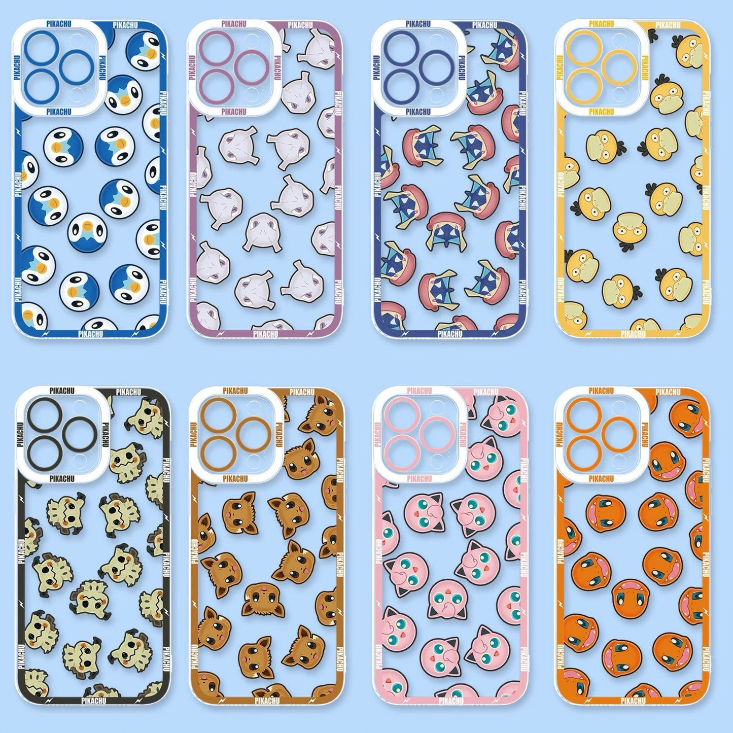 Japan Cartoon Pokemon Full Happy Face Verison | Piplup Mewtwo Ash Greninja Psyduck Mimikyu Eevee Jigglypuff Charmander - iPhone Case PLUS SE2 XS XR X 11 12 13 14 15 16 16e 17 17e Pro Promax 12mini 13mini