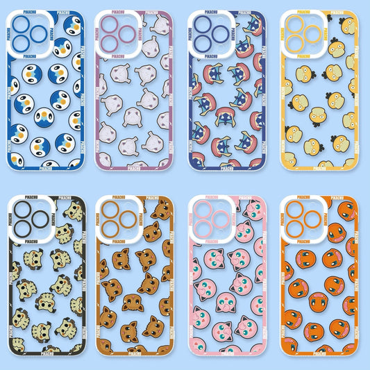 Japan Cartoon Pokemon Full Happy Face Verison | Piplup Mewtwo Ash Greninja Psyduck Mimikyu Eevee Jigglypuff Charmander - iPhone Case PLUS SE2 XS XR X 11 12 13 14 15 16 16e 17 17e Pro Promax 12mini 13mini