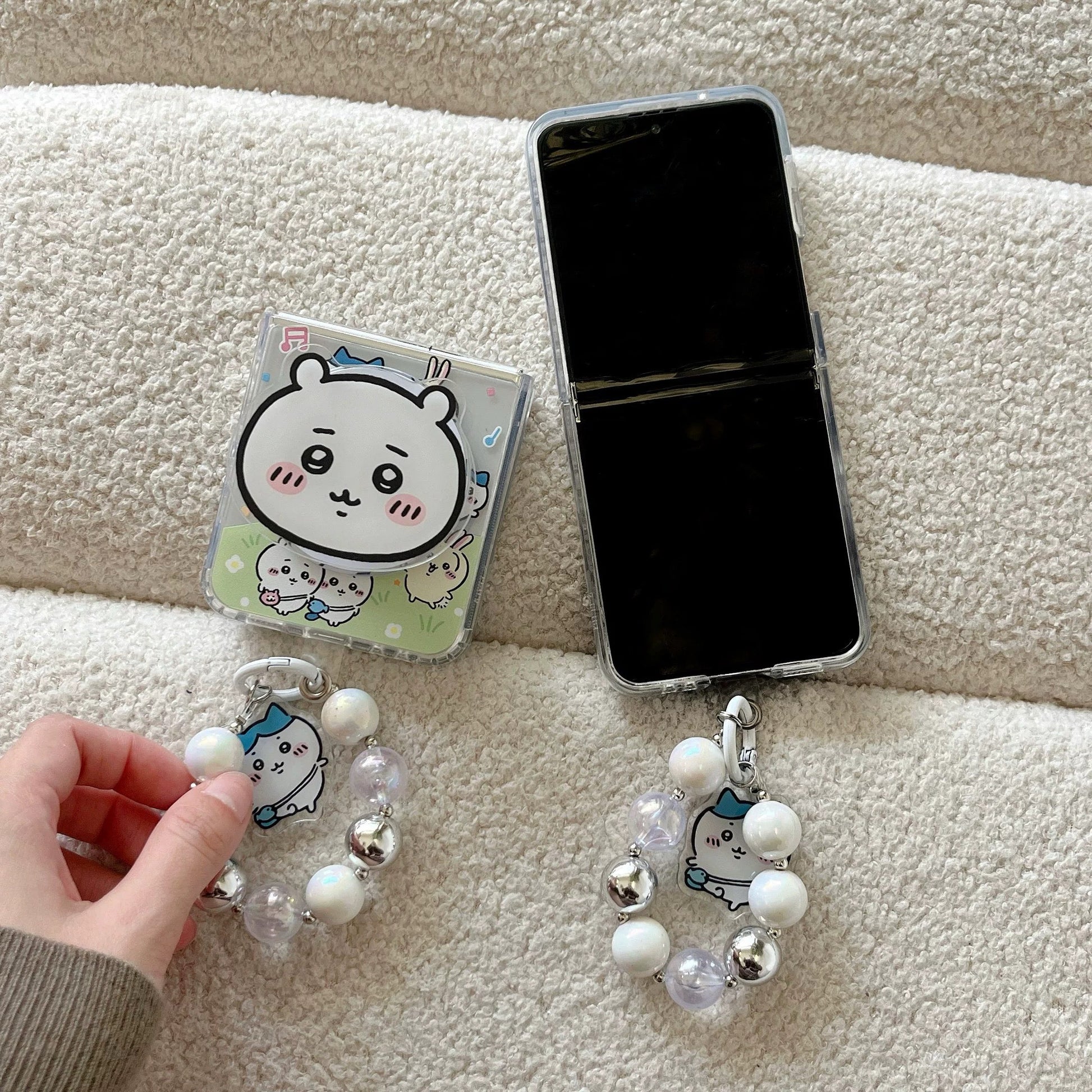 Cute Cartoon Magnetic Case with Phone Handle | Chiikawa Daily Outing - Phone Case Samsung Galaxy Z Flip 3 4 5 6 KawaiiGiftLand