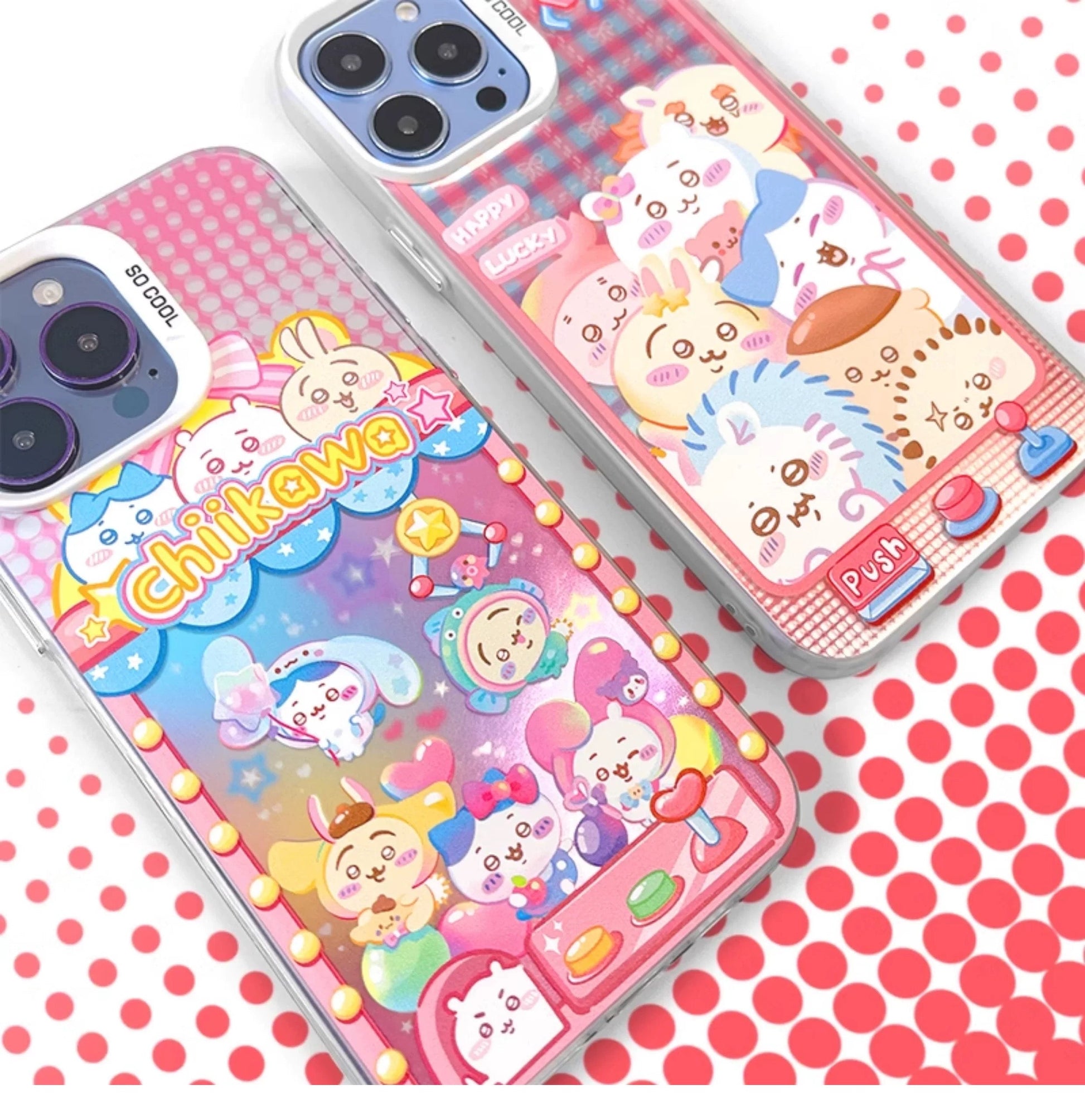 Japanese Cartoon ChiiKawa | Laser Doll Clip Machine Sanrio Friends Chiikawa Hachiware Usagi Momonga Shisa Crab - iPhone Case 11 12 13 14 15 16 Pro Promax KawaiiGiftLand
