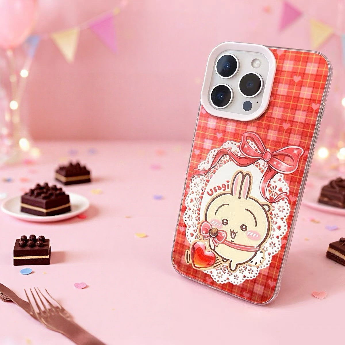 Japanese Cartoon ChiiKawa with Heart Chocolate Laser Case | Chiikawa Hachiware Usagi Momonga 4 Styles - iPhone Case 11 12 13 14 15 16 16e 17 17e 18 Pro Promax